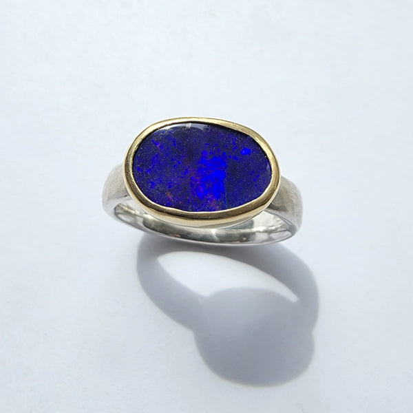 Deep blue australian opal ring