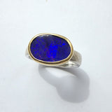 Deep blue australian opal ring