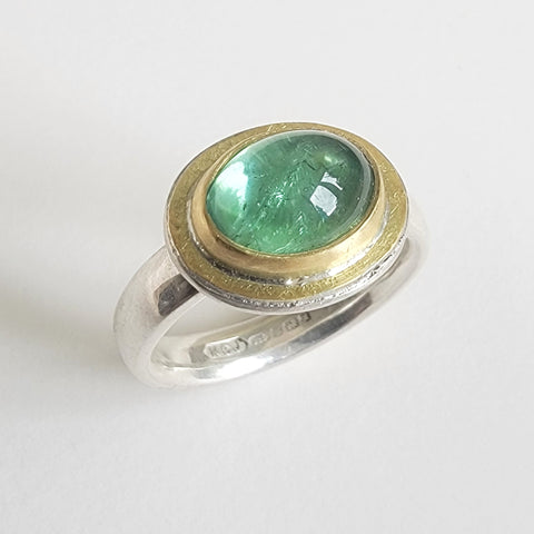 Green tourmaline gold top ring