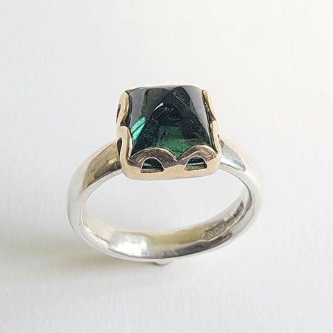 Green tourmaline pyramid ring