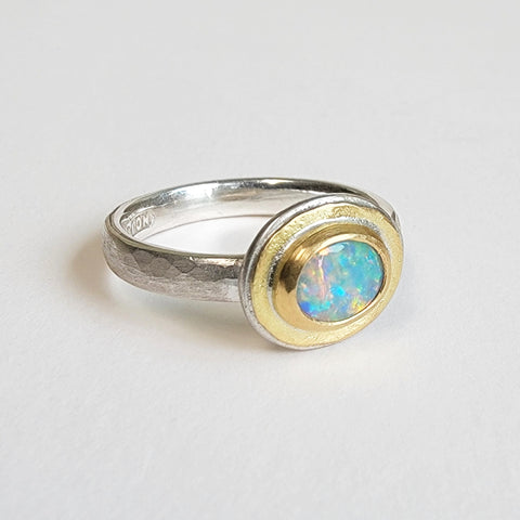 Hammered gold top opal ring