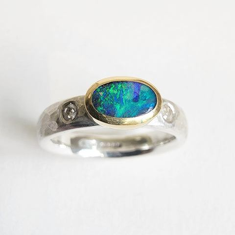 Australian opal and diamond ring