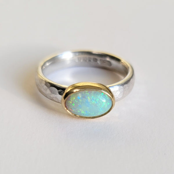 Pale flashy opal ring