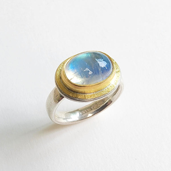 Rainbow moonstone hammered top ring