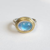 Rainbow moonstone hammered top ring