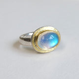 Rainbow moonstone hammered top ring