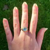 Rainbow moonstone hammered top ring